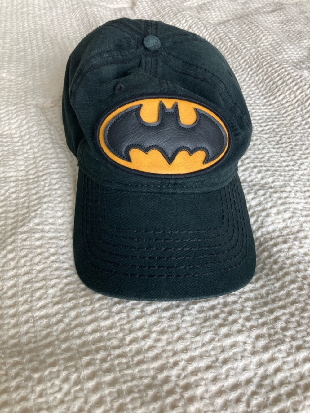 Batman Black Baseball Cap with leather Yellow Logo one size fits most